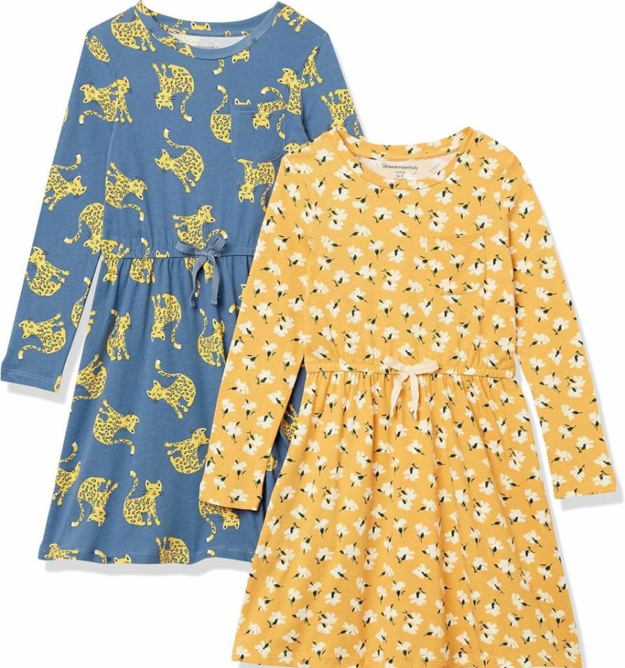 Amazon Essentials Girls' Long-Sleeve T-Shirt Dress with Elastic Waist for Toddlers