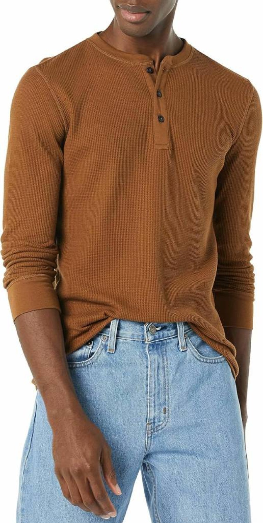 Amazon Essentials Men's Slim-Fit Long Sleeve Waffle Henley Shirt - Breathable Casual Top