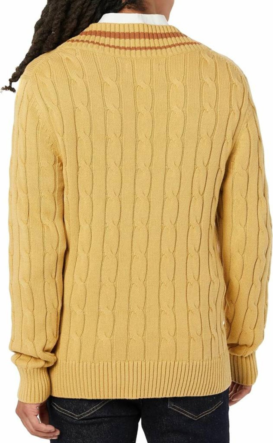 Amazon Essentials Men's Soft Cable Knit V-Neck Sweater, Lightweight Comfortable Pullover for Casual Wear