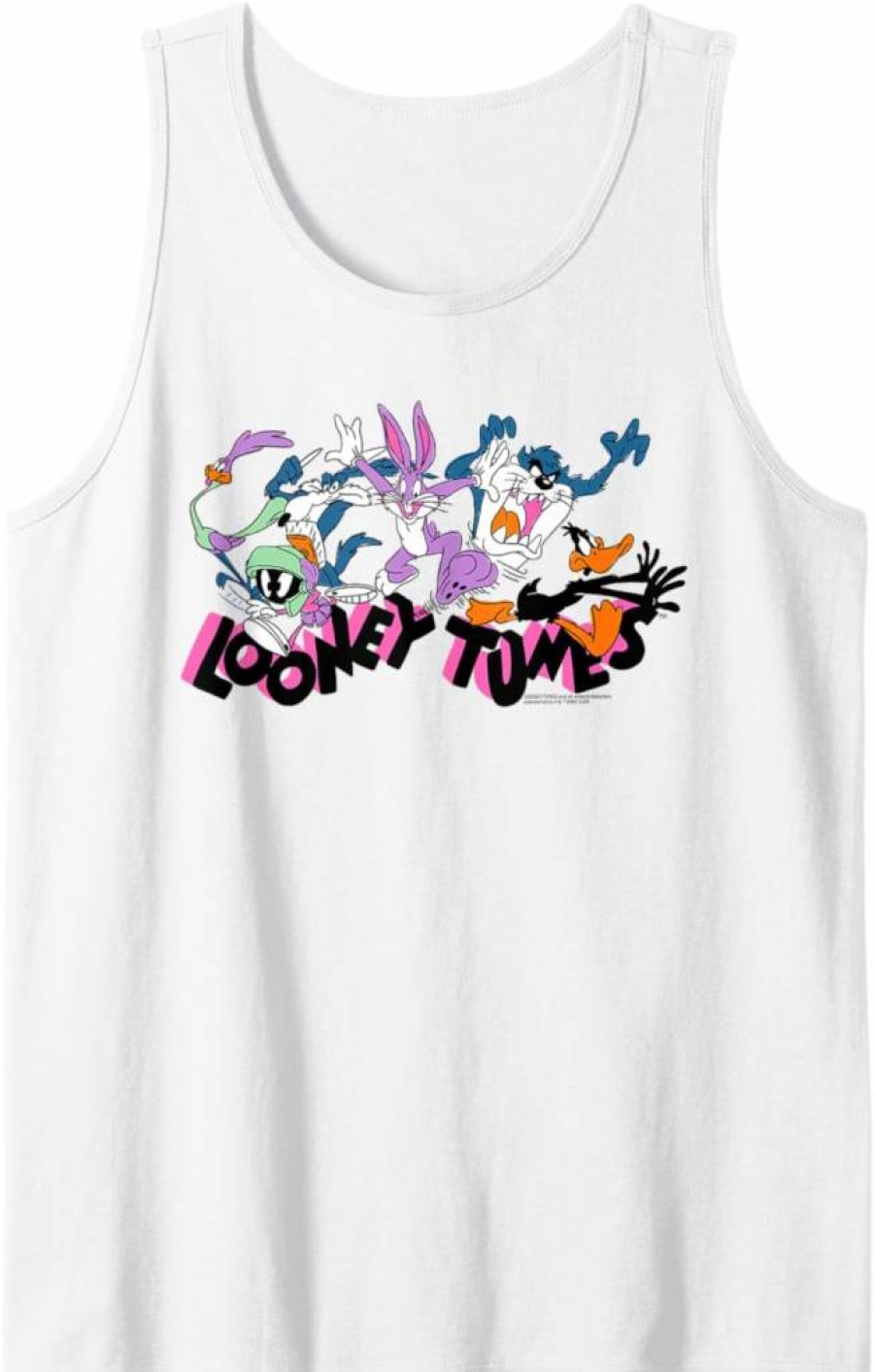 Amazon Essentials Women's Looney Tunes Graphic Pink Tank Top with Running Characters Design