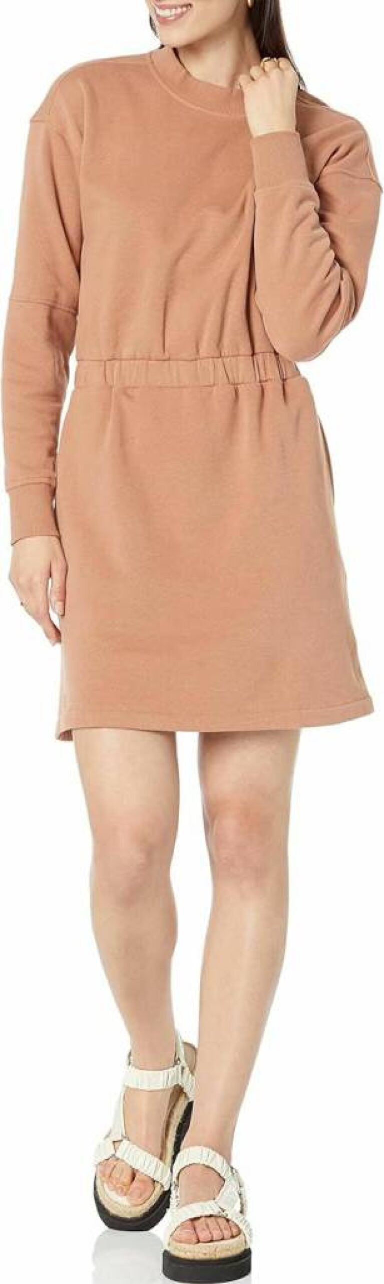 Amazon Essentials Women's Plus Size Waisted Sweatshirt Dress - Casual Comfort Fit Stretchy Long Sleeve Tunic