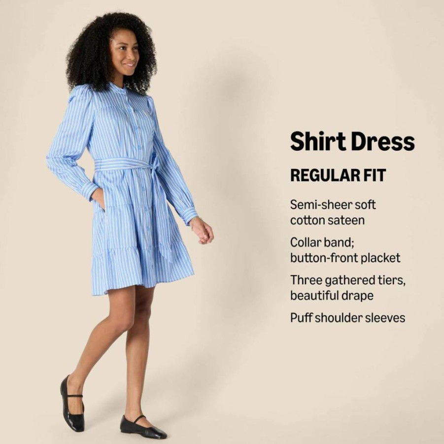 Amazon Essentials Women's Casual Tiered Shirt Dress - Regular Fit, Cotton Sateen, Versatile Everyday Wear