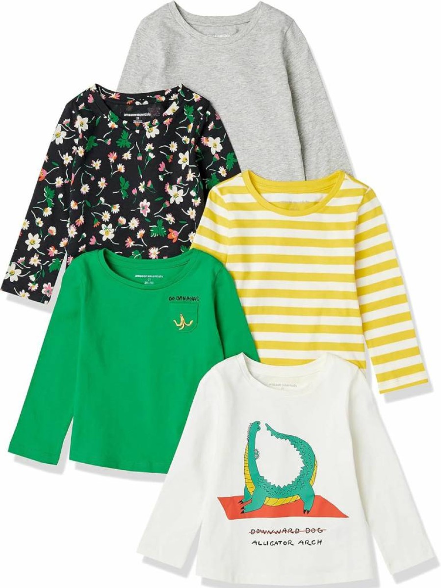 Amazon Essentials Girls & Toddlers' Long-Sleeve Cotton T-Shirt Multipacks - Soft Casual Kids Tees 2/3/5-Pack