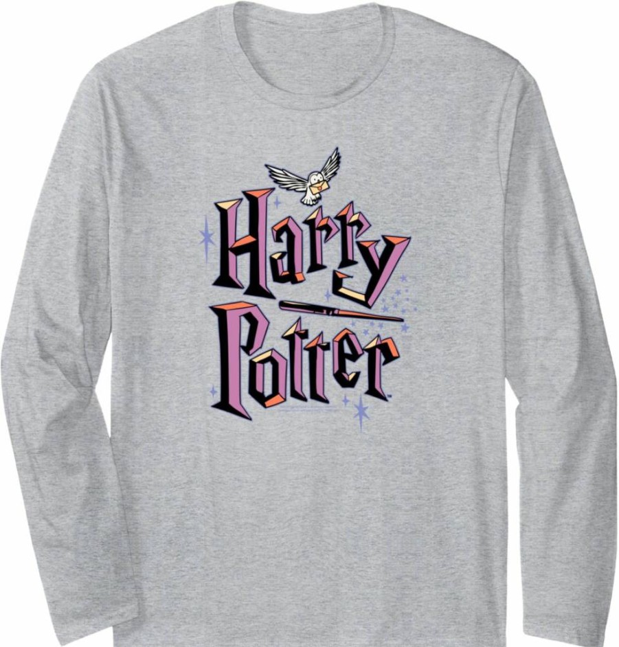 Amazon Essentials Harry Potter Purple Logo Graphic Long Sleeve Casual T-Shirt for Adults