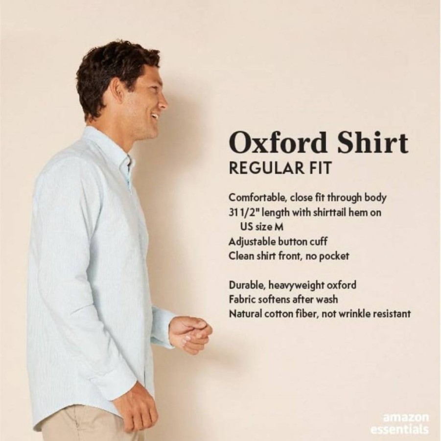 Amazon Essentials Men's Regular-Fit Long Sleeve Oxford Button-Down Shirt for Casual & Business Wear