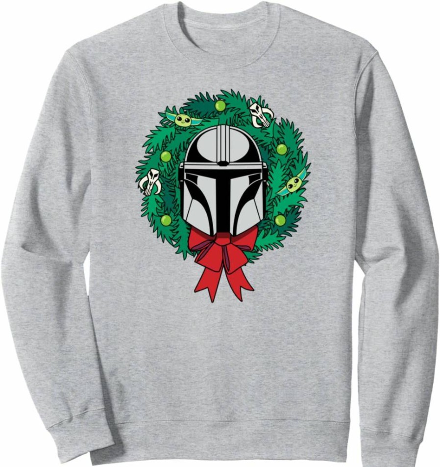 Amazon Essentials The Mandalorian Christmas Sweatshirt with Helmet Holiday Wreath Design