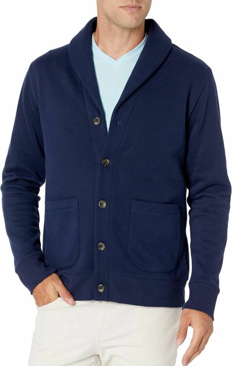 Amazon Essentials Men's Warm Fleece Cardigan with Shawl Collar, Long Sleeve Cozy Knit Sweater