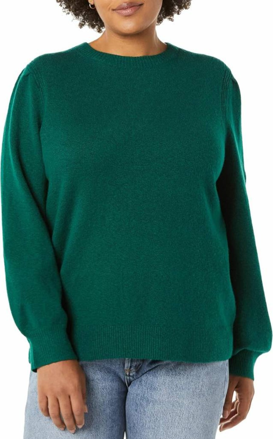 Amazon Essentials Women's Soft Touch Pleated Crewneck Sweater - Comfortable Casual Knit Top for Women