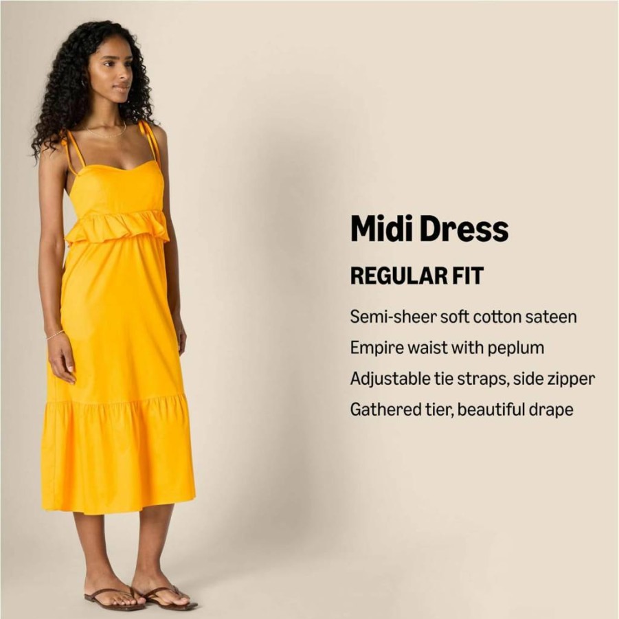 Amazon Essentials Women's Empire Waist Cotton Sateen Dress with Ruffle Hem and Fit & Flare Silhouette