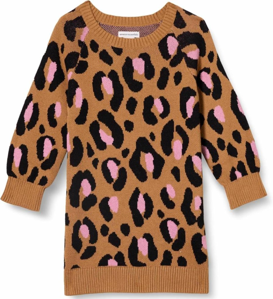 Amazon Essentials Girls' & Toddlers' Casual Raglan Sleeve Sweater Dress - Soft Knit Comfort Wear