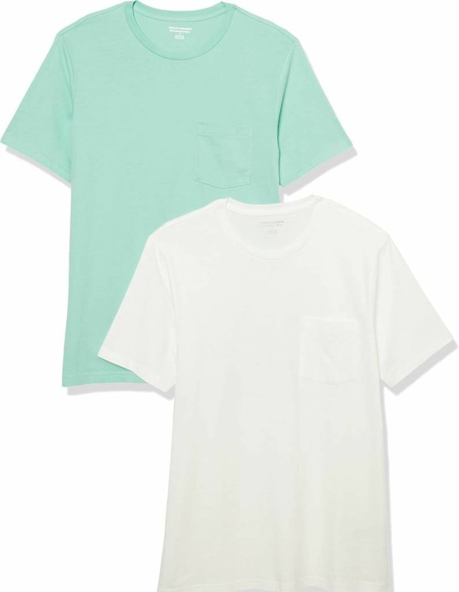 Amazon Essentials Men's Cotton Short-Sleeve Crewneck Pocket T-Shirts, 2-Pack, Comfortable Casual Tees