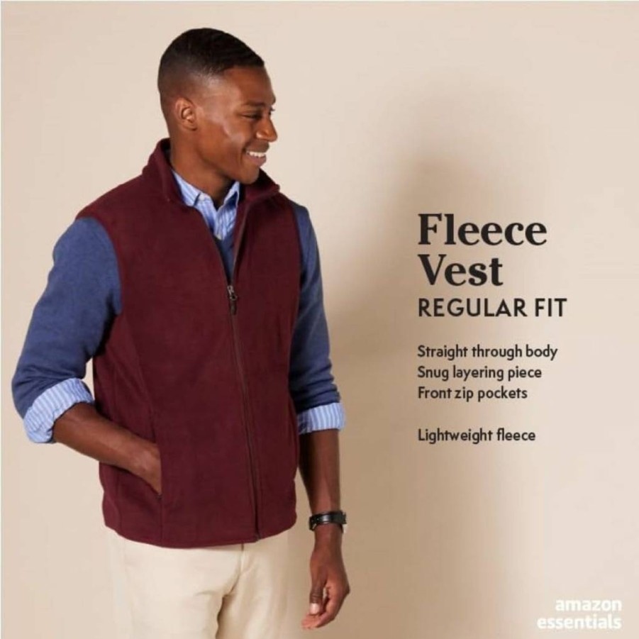 Amazon Essentials Men's Big & Tall Full-Zip Polar Fleece Vest, Lightweight Warm Winter Vest for Men