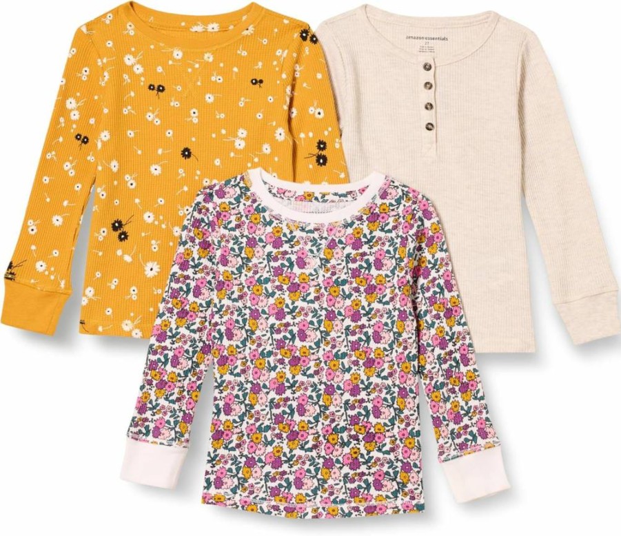 Amazon Essentials Girls & Toddlers' 3-Pack Long-Sleeve Thermal Shirts, Soft Knit Cotton Tops