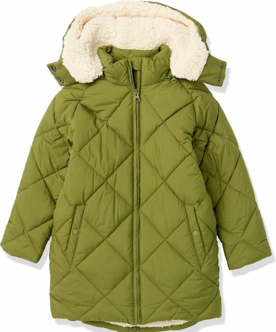 Amazon Essentials Girls' Quilted Puffer Winter Coat for Toddlers - Warm Long Cocoon Jacket