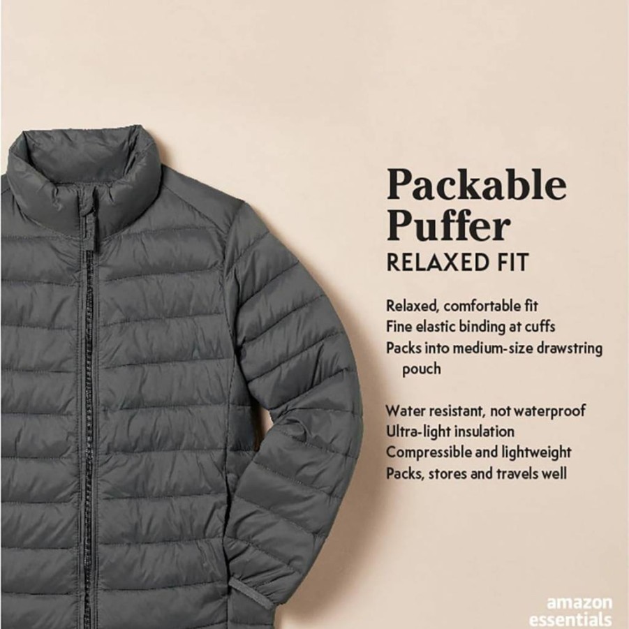 Amazon Essentials Boys' Lightweight Packable Puffer Jacket - Water-Resistant Winter Coat for Toddlers & Kids