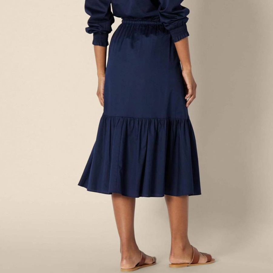 Amazon Essentials Women's A-Line Midi Skirt - Mid-Rise Cotton Sateen Tiered Design (Top Sold Separately)