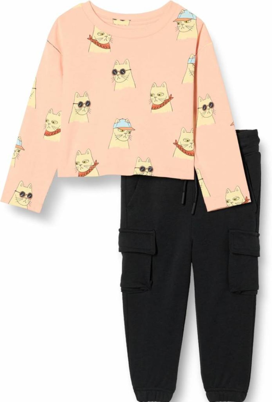 Amazon Essentials Girls & Toddlers' 2-Piece Outfit - Soft Long Sleeve Tee & Elastic Waist Pants Set
