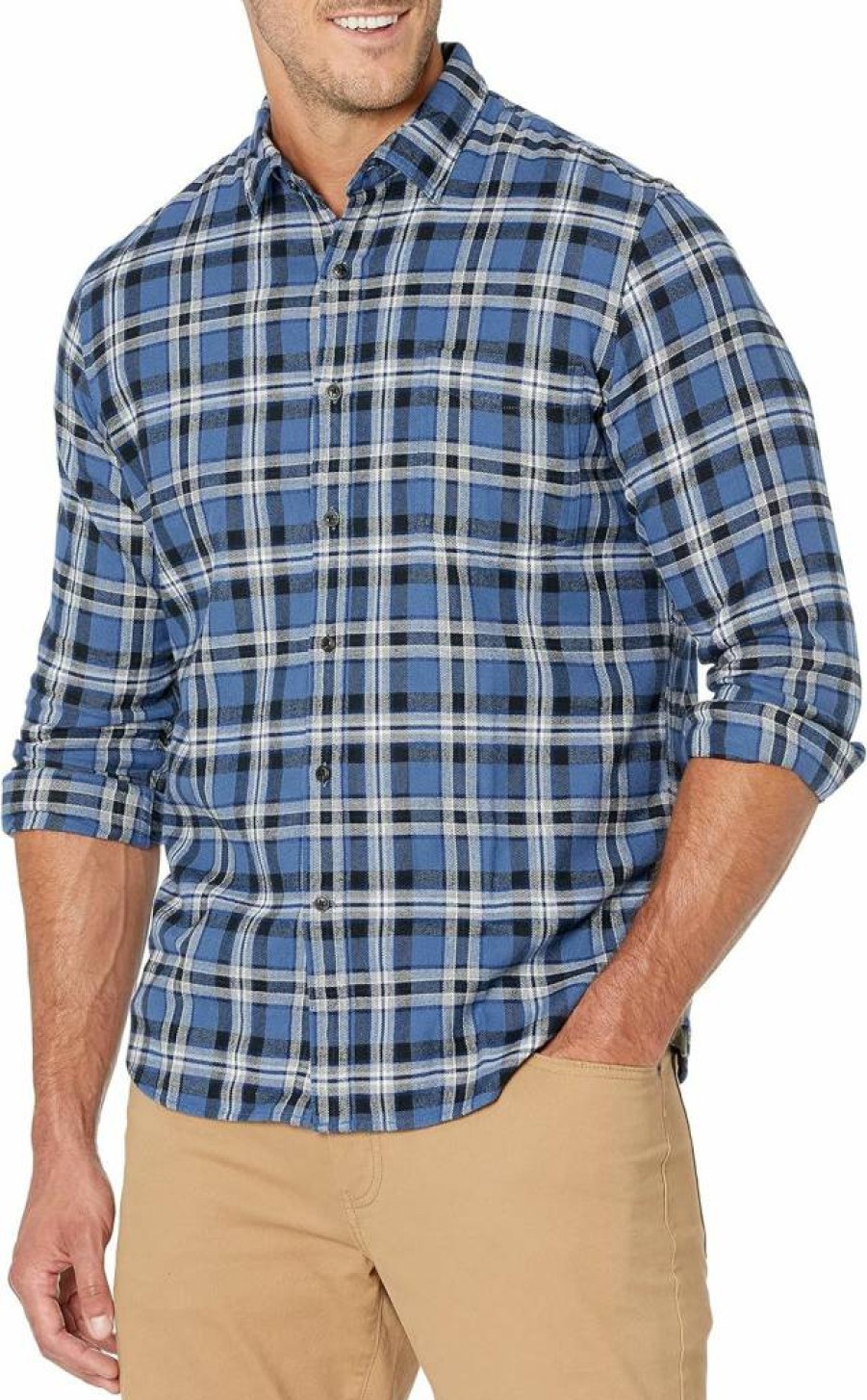 Amazon Essentials Men's Slim-Fit Flannel Shirt - Long Sleeve Plaid Button-Down for Men