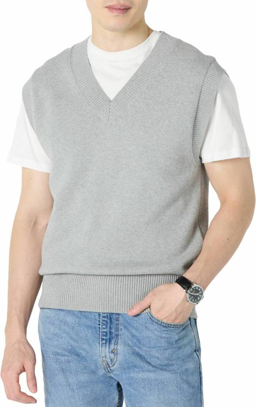 Amazon Essentials Men's Slim-Fit V-Neck Sweater Vest for Layering, Lightweight Knit Casual Vest