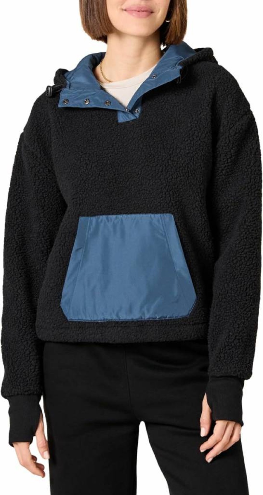 Amazon Essentials Women's Soft Teddy Fleece Hooded Jacket with Quarter-Zip Front