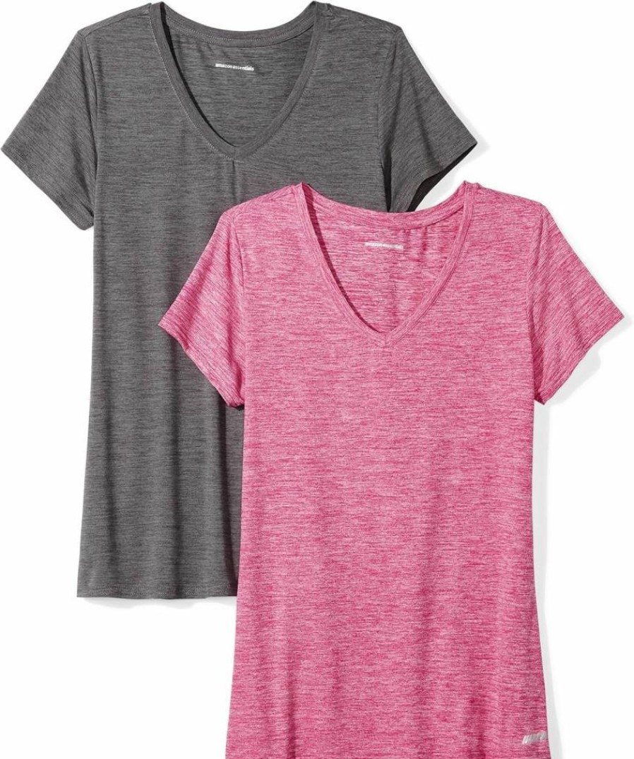 Amazon Essentials Women's Plus Size Active Quick-Dry Stretch V-Neck T-Shirt 2-Pack, Moisture-Wicking Workout Top