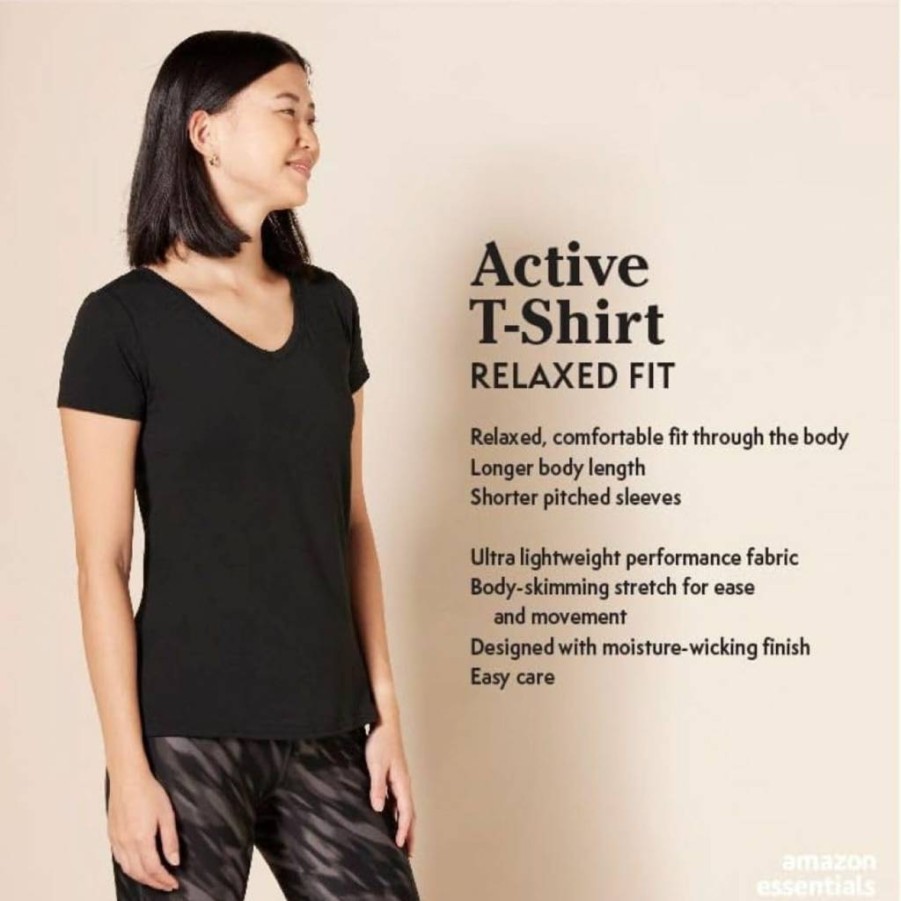 Amazon Essentials Women's Plus Size Active Quick-Dry Stretch V-Neck T-Shirt 2-Pack, Moisture-Wicking Workout Top