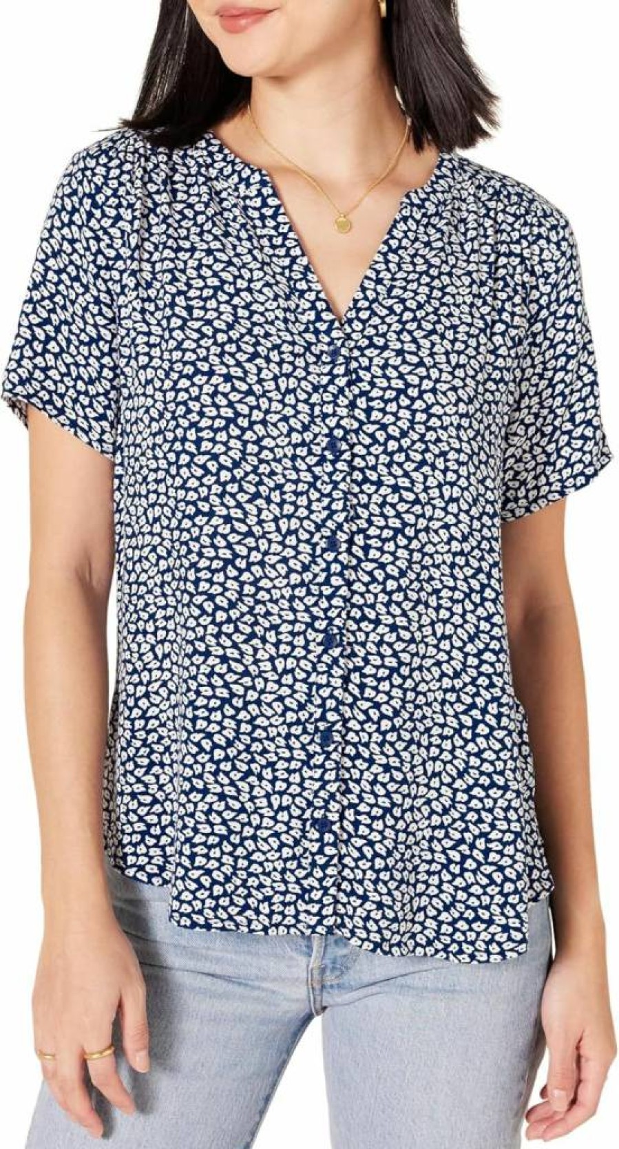 Amazon Essentials Women's Casual Short-Sleeve Woven Blouse - Relaxed Fit Comfortable Top