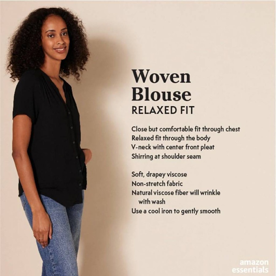 Amazon Essentials Women's Casual Short-Sleeve Woven Blouse - Relaxed Fit Comfortable Top