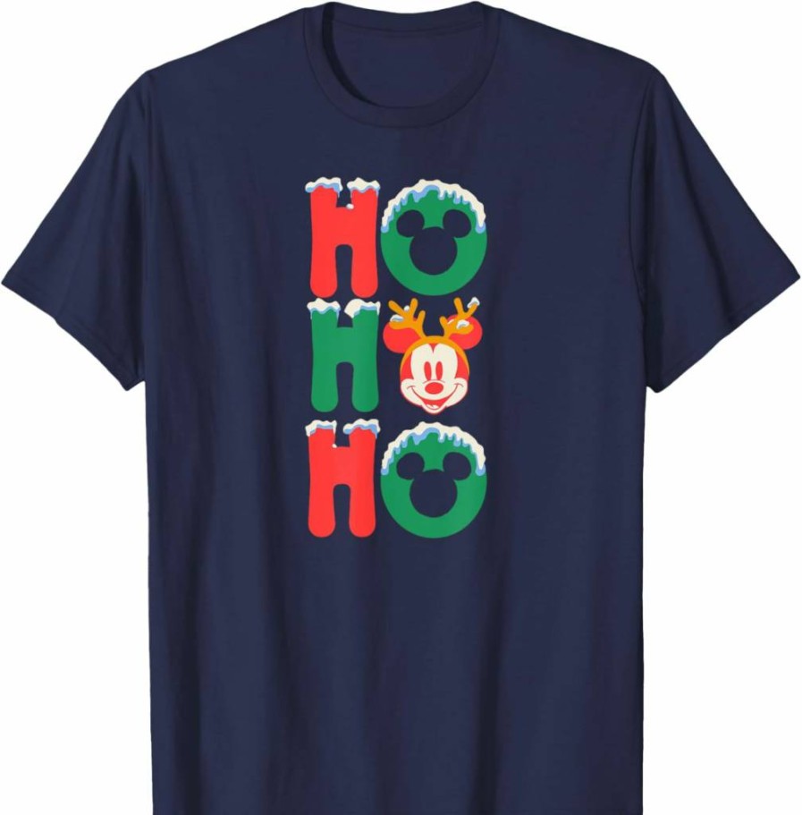 Amazon Essentials Men's Mickey Mouse Christmas T-Shirt with Ho Ho Ho Snowy Antlers Graphic, Black, Small