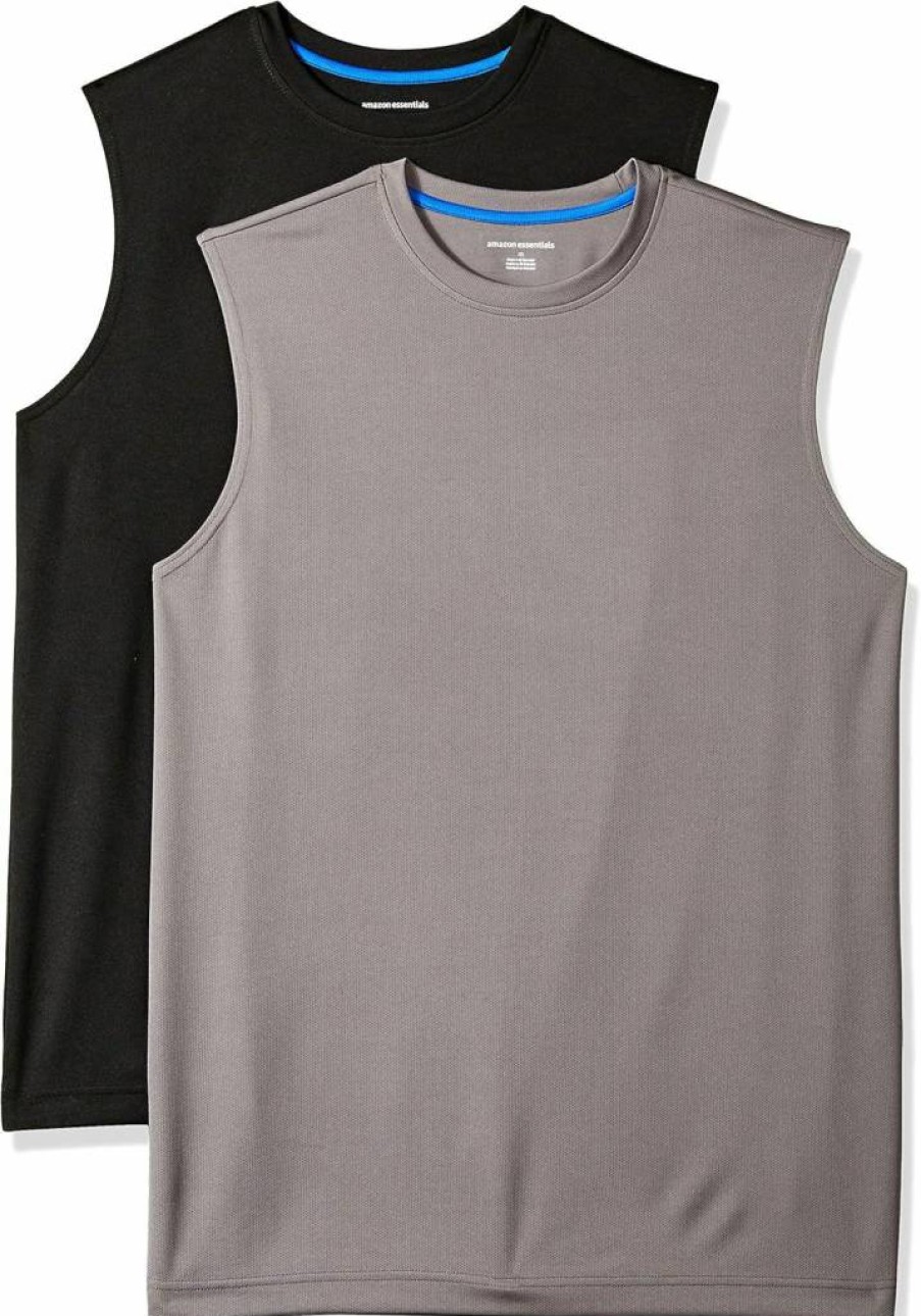 Amazon Essentials Men's Active Performance Tech Muscle Tank T-Shirts, 2-Pack, Breathable Workout Shirts for Gym & Running