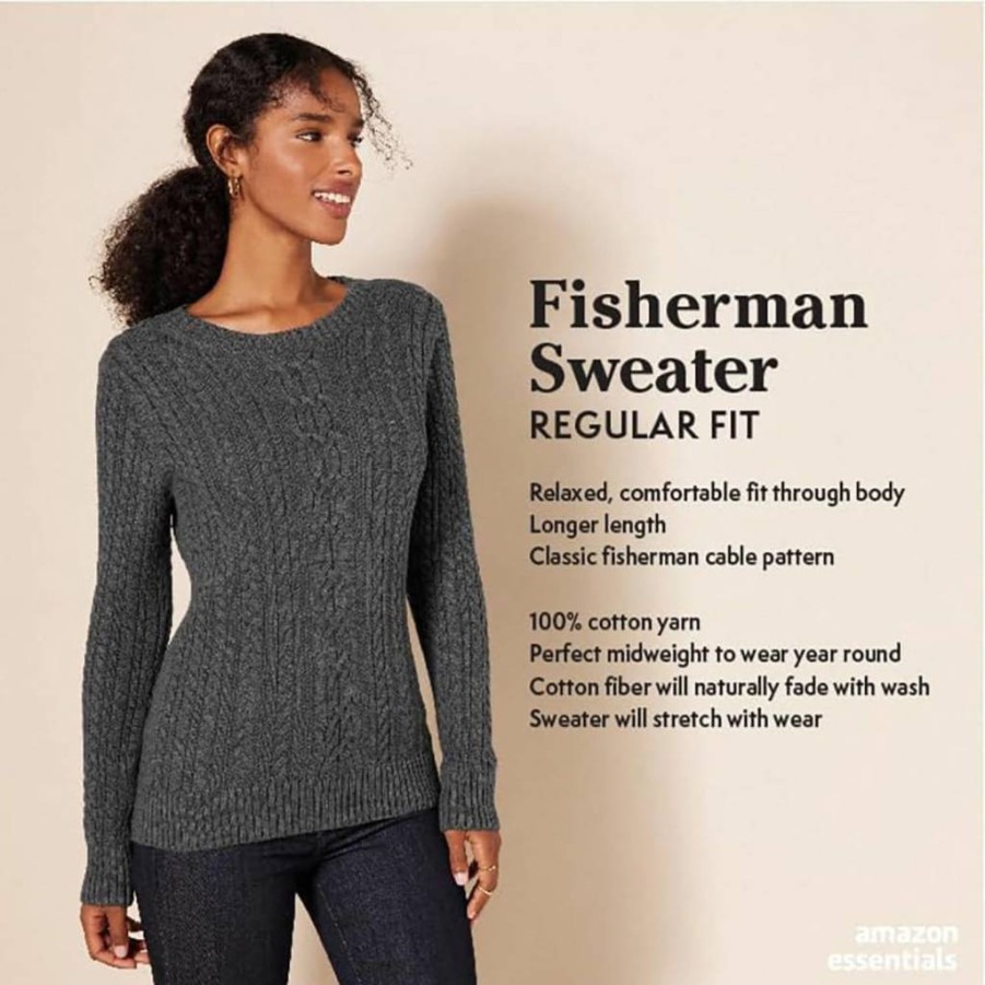 Amazon Essentials Women's Plus Size Soft Fisherman Cable Knit Long Sleeve Crewneck Sweater