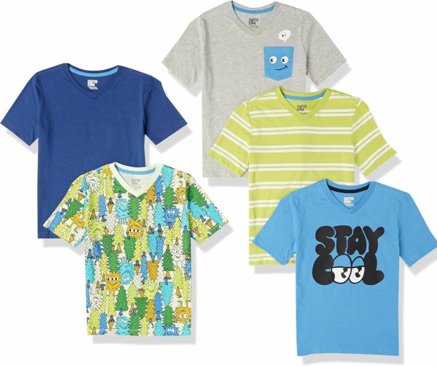 Amazon Essentials Boys & Toddlers' Short-Sleeve V-Neck T-Shirt Multipack (2-Pack, 3-Pack, 5-Pack) - Soft Cotton Casual Tees for Kids