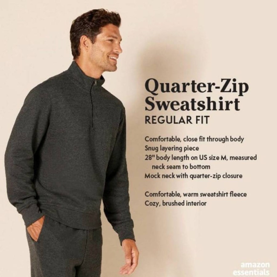 Amazon Essentials Men's Quarter-Zip Fleece Pullover Sweatshirt - Soft Long-Sleeve Casual Warm Top