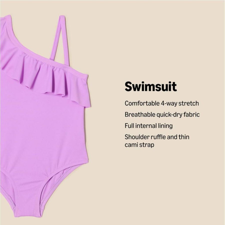 Amazon Essentials Girls' Asymmetric Frill One-Piece Swimsuit for Toddlers and Kids