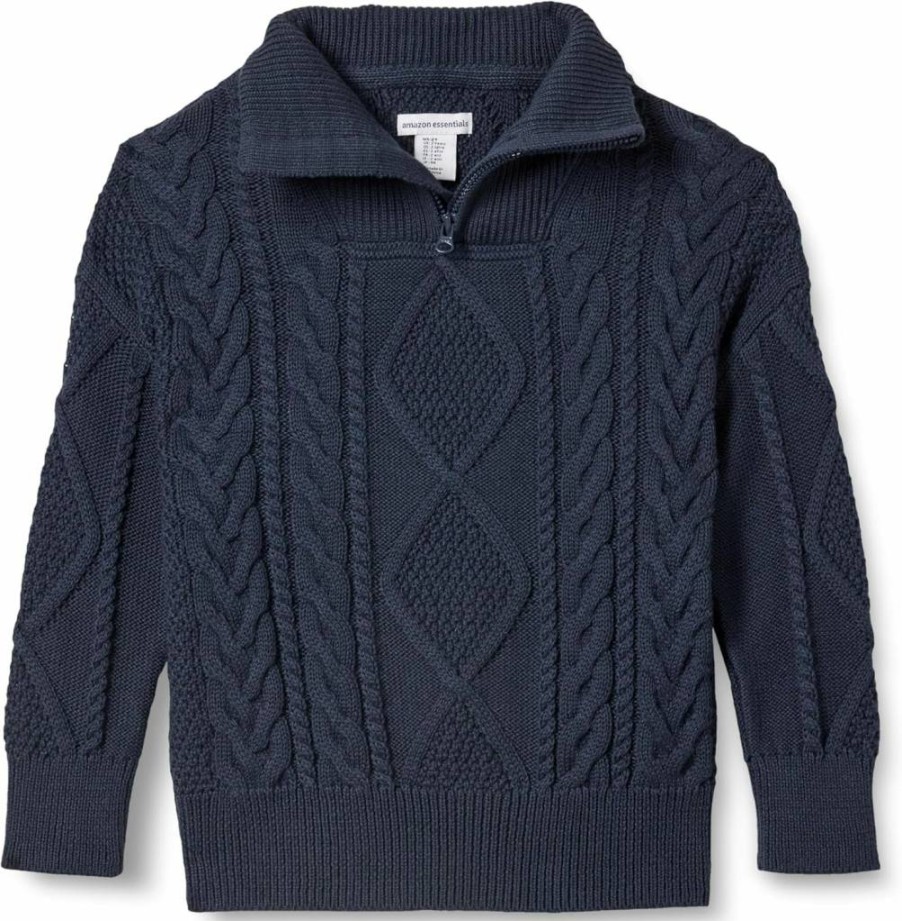 Amazon Essentials Boys' & Toddlers' Quarter-Zip Cable-Knit Sweater - Soft, Relaxed-Fit, Comfortable Kids Pullover