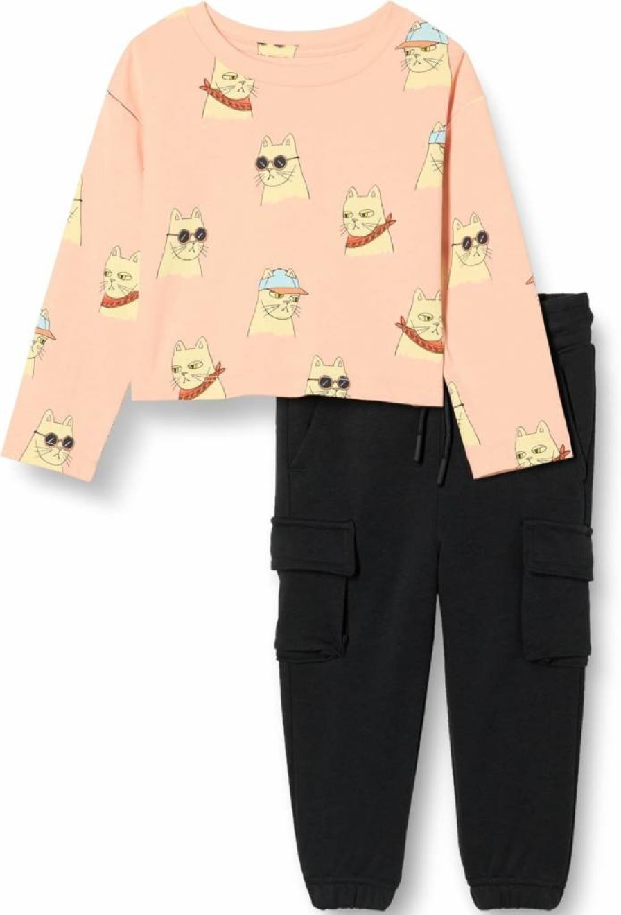Amazon Essentials Girls & Toddlers' 2-Piece Outfit - Soft Long Sleeve Tee & Elastic Waist Pants Set