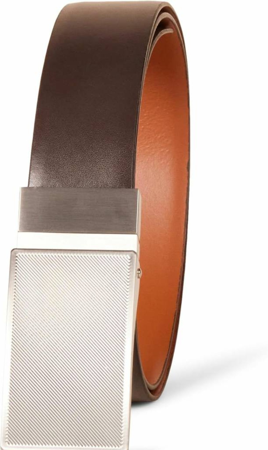 Amazon Essentials Men's Reversible Leather Dress Belt with Plaque Buckle for Formal Wear