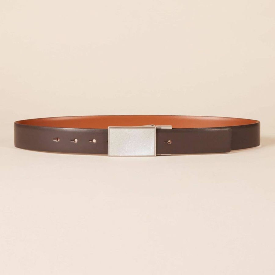 Amazon Essentials Men's Reversible Leather Dress Belt with Plaque Buckle for Formal Wear