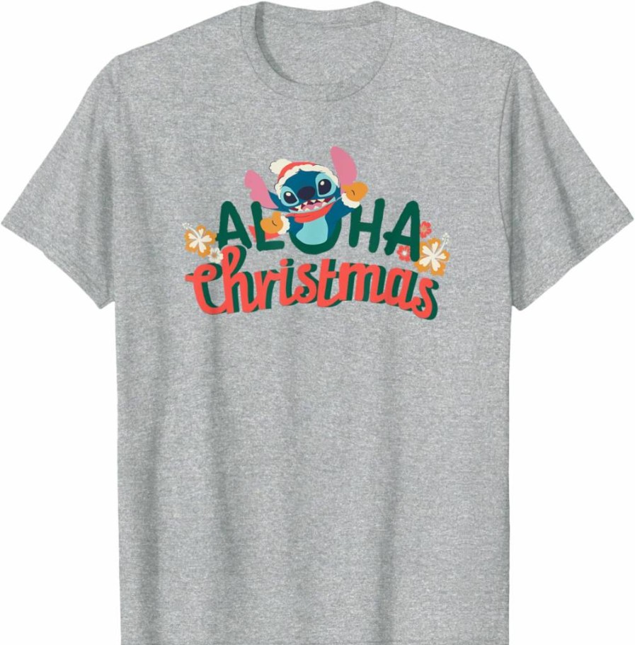Amazon Essentials Men's Black Graphic Print Stitch Smiling Aloha Christmas T-Shirt, Small