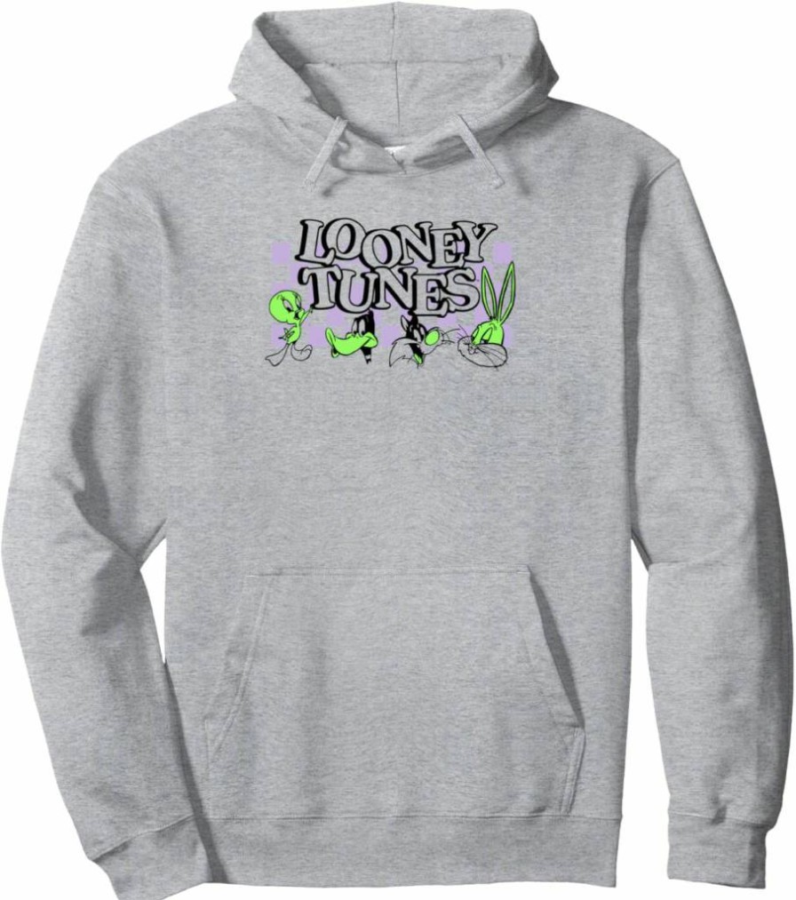 Amazon Essentials Looney Tunes Graphic Pullover Hoodie - Green Checkerboard Print