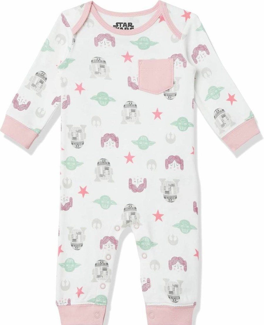 Amazon Essentials Baby Girls' Disney Star Wars & Princess Cotton Coveralls, 3-Pack, Cute & Comfortable Romper Set