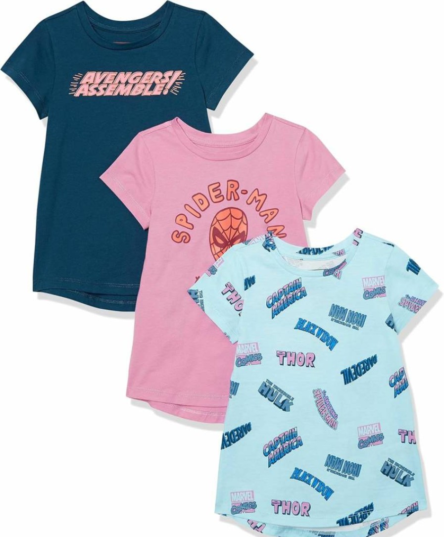 Amazon Essentials Girls & Toddlers' 3-Pack Short-Sleeve Tunic Tops | Soft Cotton Casual Tees