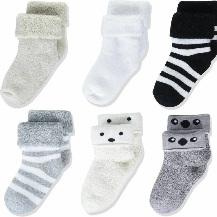Amazon Essentials Unisex Baby Cotton Socks, 6-Pack - Soft, Cozy, Turn Cuff for Comfort (Newborn & Infant)