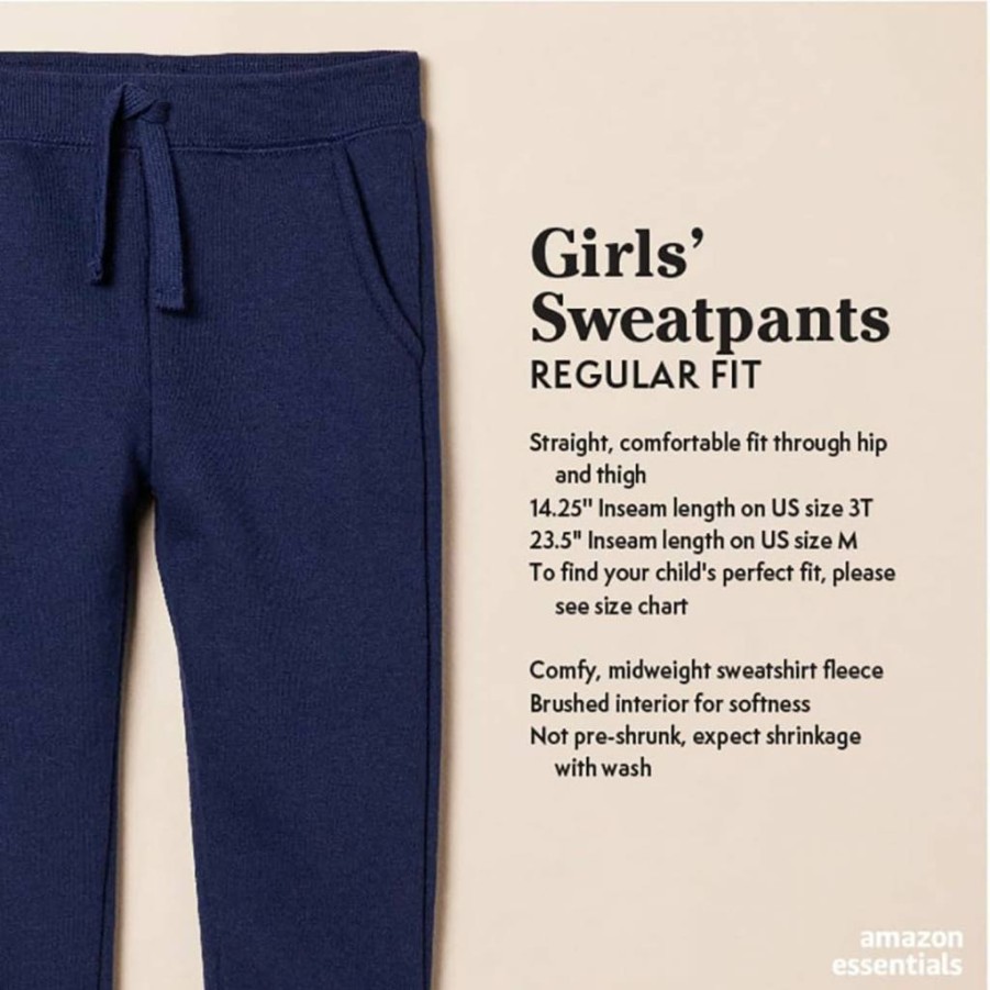 Amazon Essentials Girls & Toddlers' Soft Fleece Sweatpants Multipack - Comfy Casual Pants for Kids