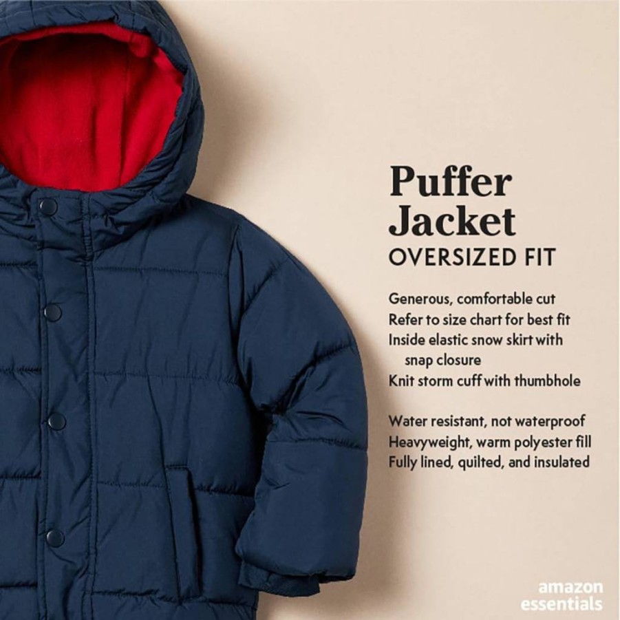 Amazon Essentials Boys' Heavyweight Puffer Jacket with Hood for Babies & Toddlers