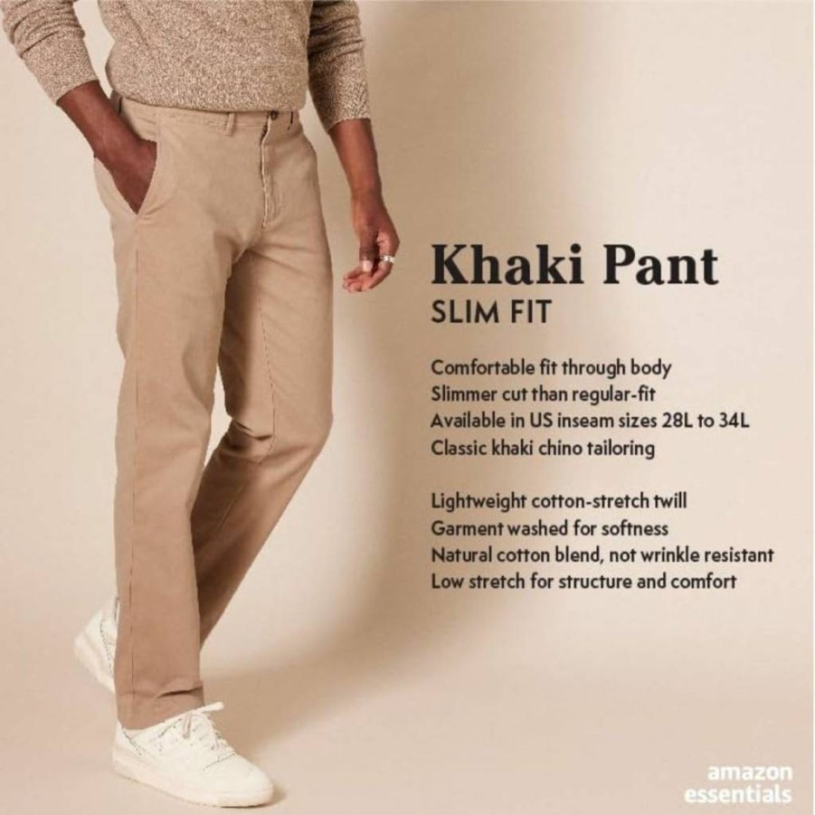 Amazon Essentials Men's Slim-Fit Stretch Chino Pants for Comfort & Style | Casual Dress Pants for Men