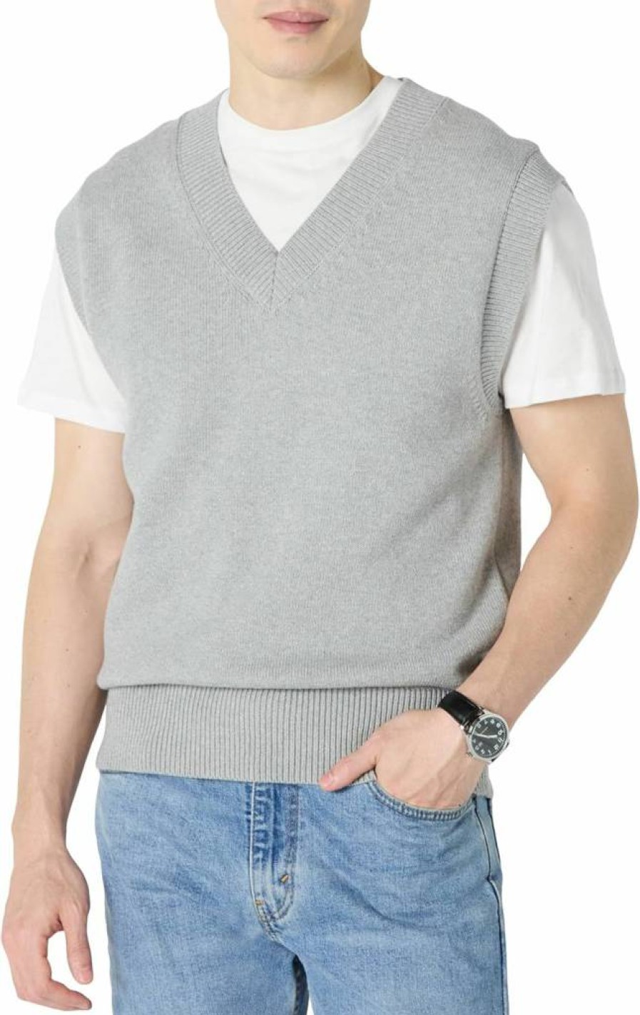 Amazon Essentials Men's Slim-Fit V-Neck Sweater Vest for Layering, Lightweight Knit Casual Vest