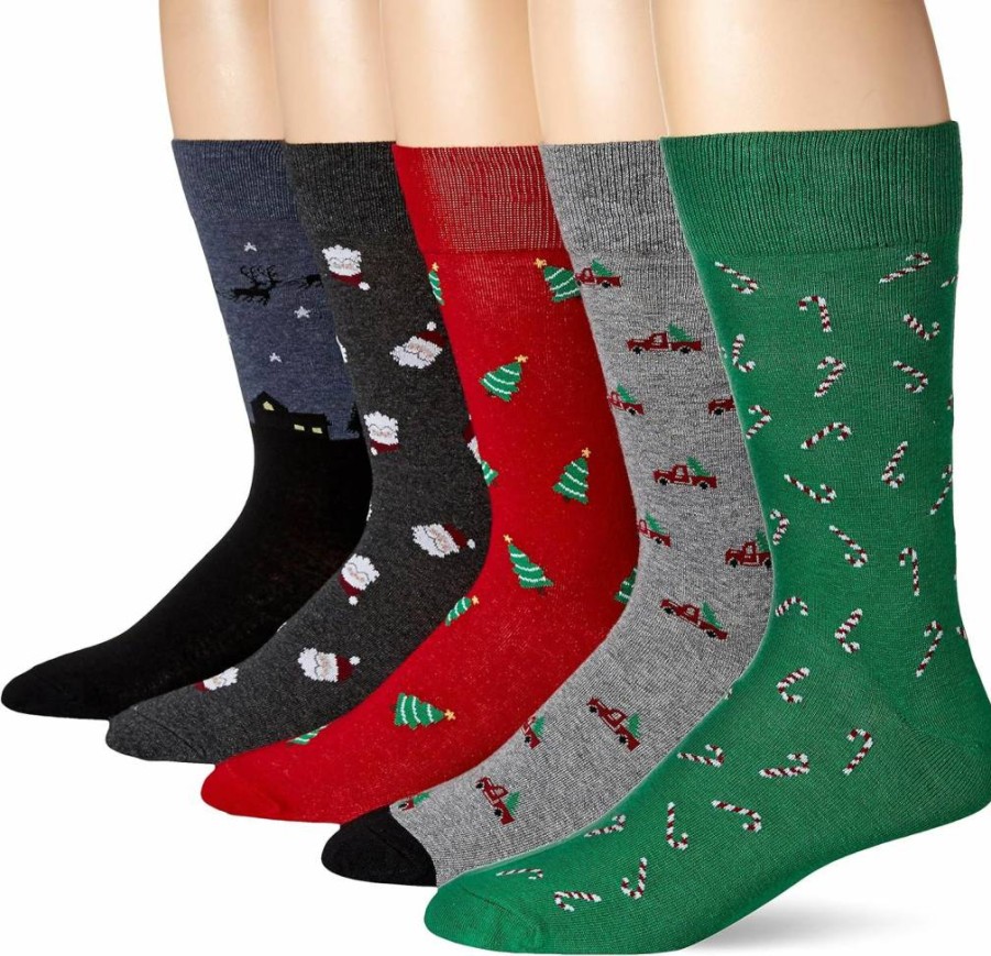 Amazon Essentials Men's Dress Socks 5-Pack - Soft, Breathable & Stylish Patterned Casual Socks for Everyday Wear