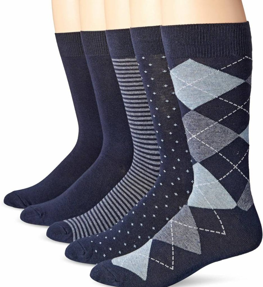 Amazon Essentials Men's Dress Socks 5-Pack - Soft, Breathable & Stylish Patterned Casual Socks for Everyday Wear