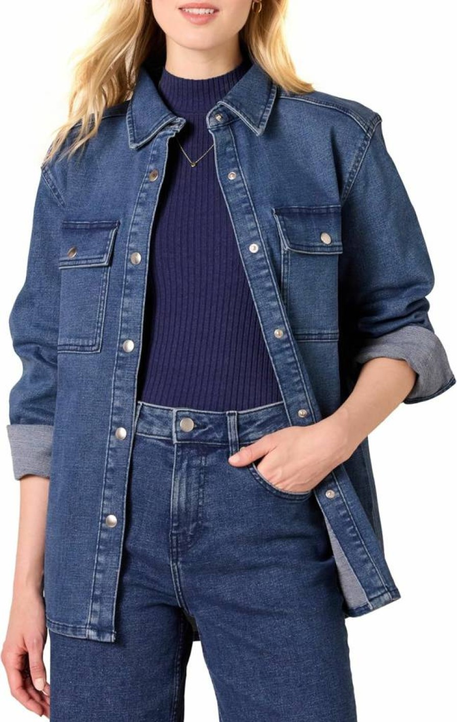 Amazon Essentials Women's Denim Shirt Jacket - Oversized Fit, Heavyweight, Casual Outerwear